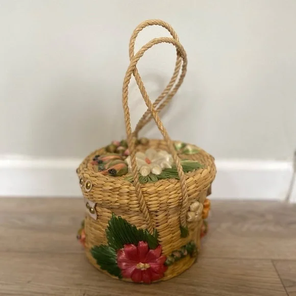 HANDMADE Basket Bag with Floral Pattern - Picture 4 of 11
